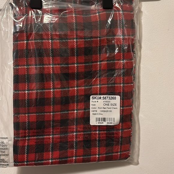 Lands End Scarf Rich Red Plaid Check NWT - Picture 4 of 4